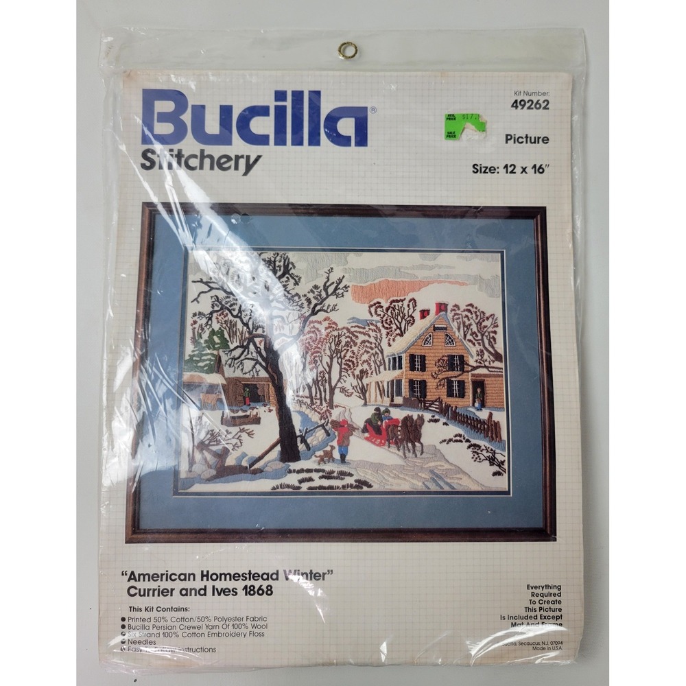 Bucilla American Homestead Winter Currier and Ives 1868 Crewel Kit 49262 Sealed